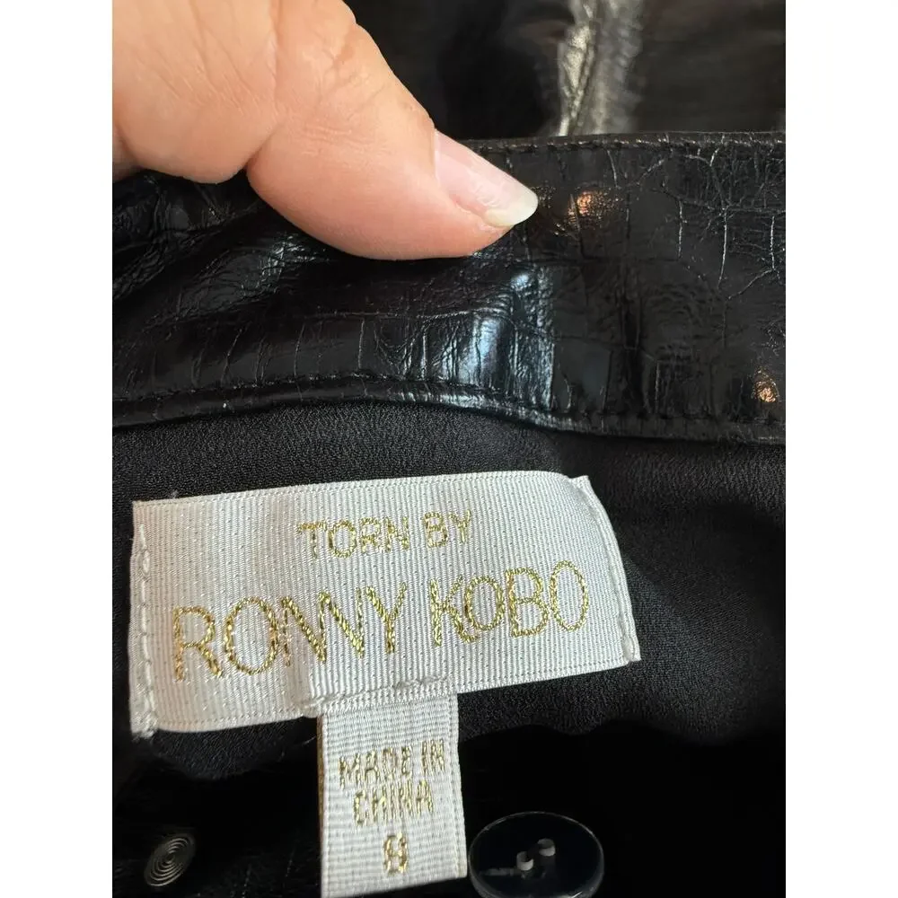 NWT Torn By Rony Kobo Donnie Faux Croc Leather Crossover Mini Skirt Womens Sze 8